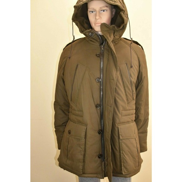 NEW MENS BURBERRY MILITARY KHAKI COTTON HOODED BUTTON ZIP WINTER JACKET SIZE L